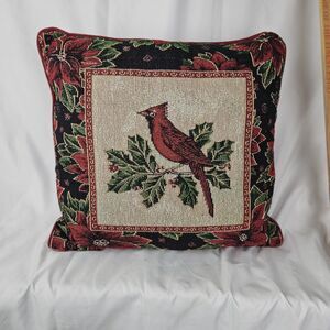 Needlepoint Throw Pillow  With Red Cardinals 13x13